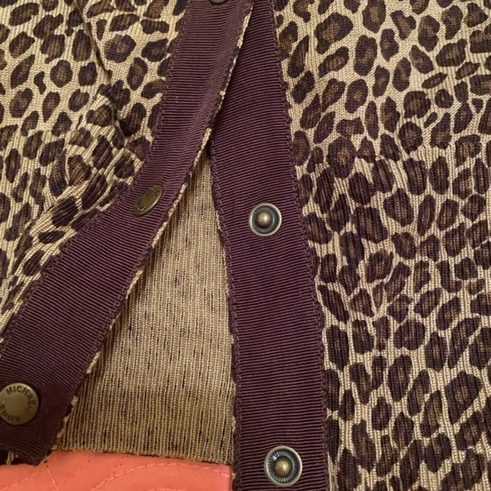 Michael Michael Kors Leopard Print Snap Front Sweater Color: Black/Brown Size: M